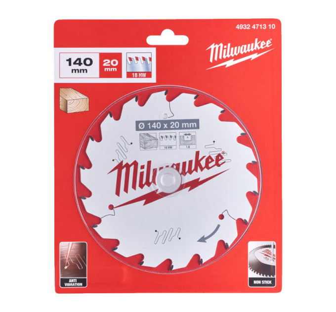 Диск пильный по дереву для торцевых пил PFTE THIN KERF MILWAUKEE, Ø140х20х1,6мм, 18 зуб.