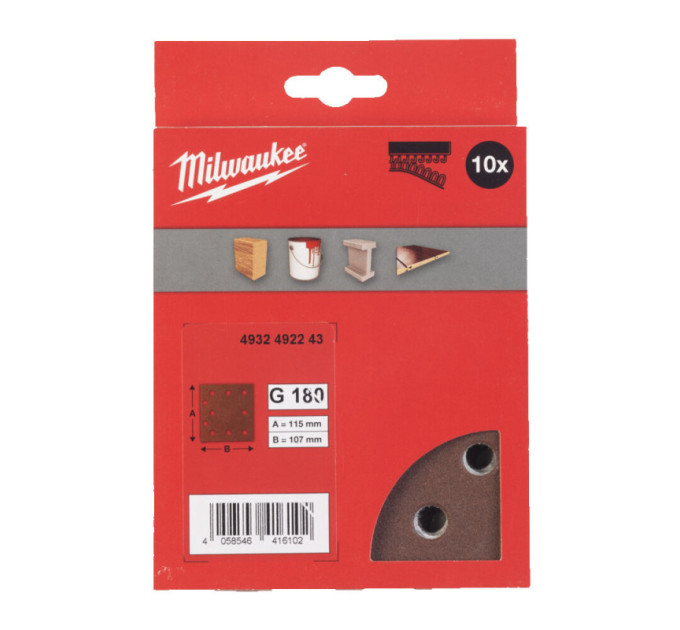 Шлифовальные листы MILWAUKEE, 115x107мм HL, зерно 180, (10шт)
