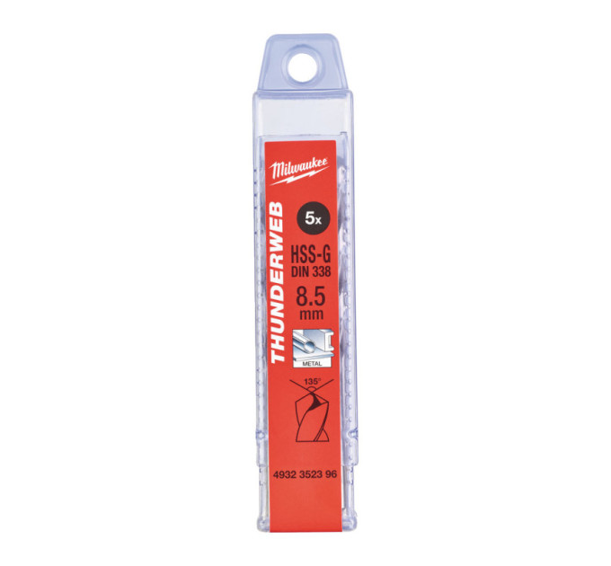 Свердло по металу THUNDERWEB HSS-G MILWAUKEE, DIN338, Ø8,5x117х75мм, (5шт)