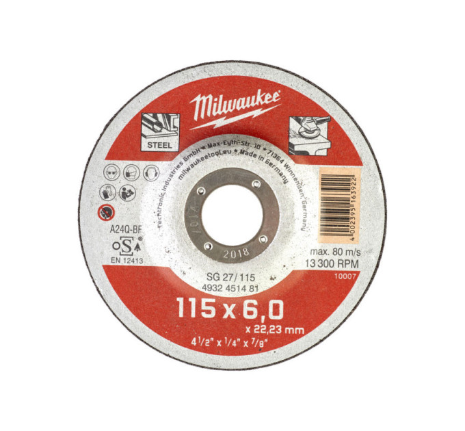 Диск зачистной по металлу MILWAUKEE, SG 27/115х6, Ø115мм