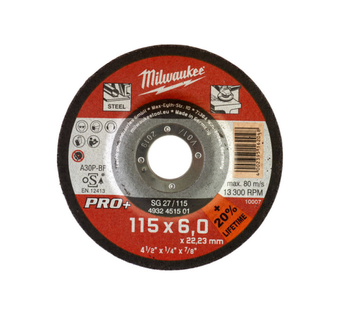 Диск зачистной по металлу MILWAUKEE, SG 27/115х6 PRO+, Ø115мм