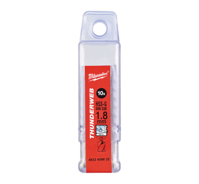 Свердло по металу THUNDERWEB HSS-G MILWAUKEE, DIN338, Ø1,8 х46х22мм, (10шт)