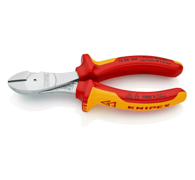Кусачки боковые (бокорезы) особой мощности, Ø3,4мм, 160мм VDE KNIPEX 74 06 160, хромированные