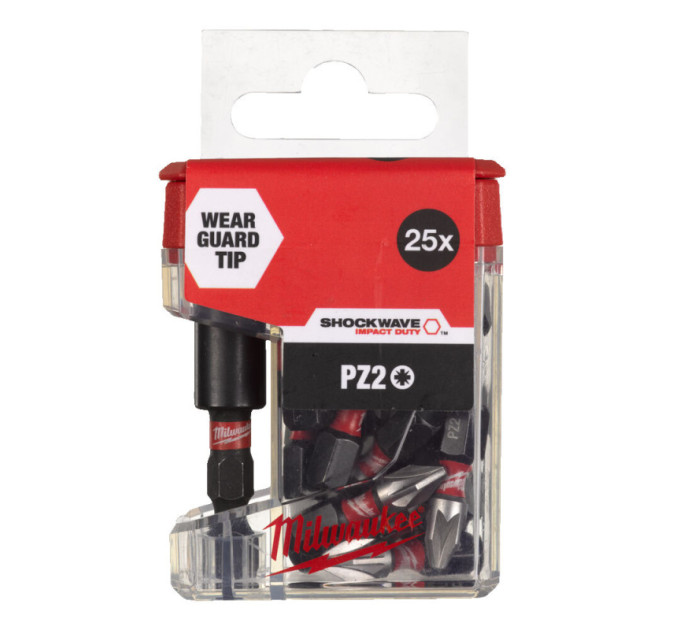 Бита SHOCKWAVE MILWAUKEE. PZ2 25мм (25шт) + магнитный держатель для бит