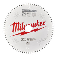 Диск пильный по алюминию PFTE MILWAUKEE, Ø216х30х2,4мм, 80 зуб.
