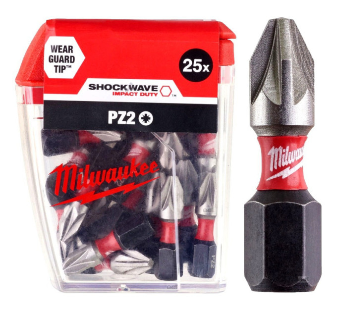 Бита SHOCKWAVE MILWAUKEE, PZ2, 25мм, (25шт)