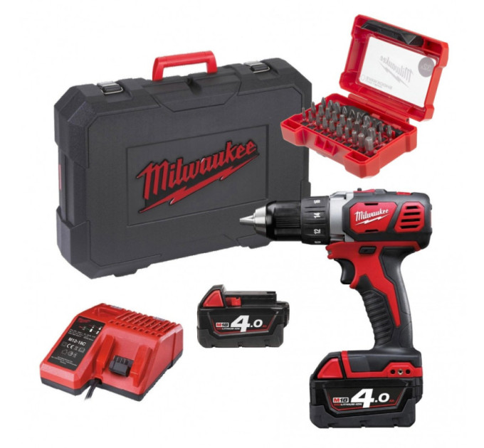 Дрель-шуруповерт аккумуляторная MILWAUKEE M18 BDD-402CA (ЗУ, 2х4Ач, кейс, набор бит 32шт)