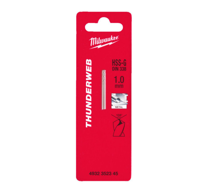 Свердло по металу THUNDERWEB HSS-G MILWAUKEE, DIN338, Ø1,0x34х12мм, (2шт)