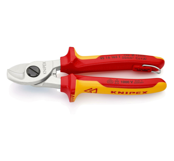 Ножницы для резки кабелей, Ø15мм / 50мм², 165мм VDE KNIPEX 95 16 165 T, с страховкой, хромированные