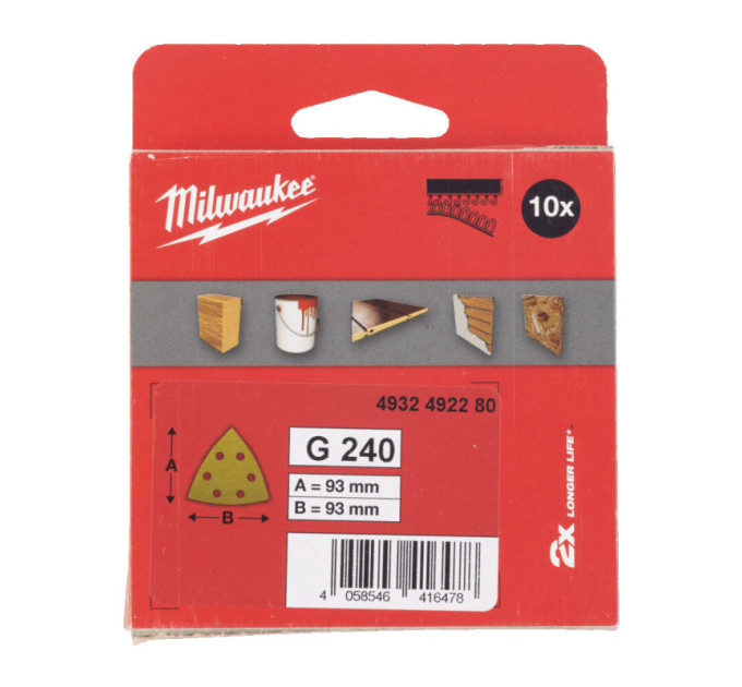 Шлифовальные листы HP MILWAUKEE, 93х93х93мм HL, зерно 240, (10шт)