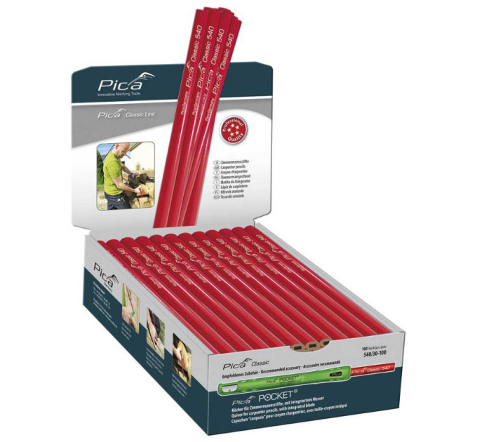 Карандаш столяра Pica 540/30 Classic Carpenter Pencil, 2H, 30см (100)