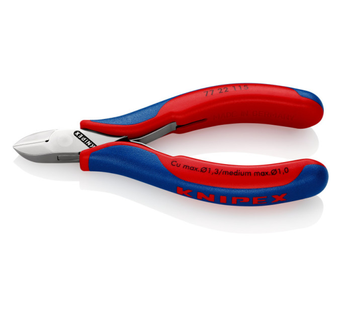 Кусачки боковые (бокорезы) для электроники, Ø1,3мм, 115мм KNIPEX 77 22 115 SB, хромированные