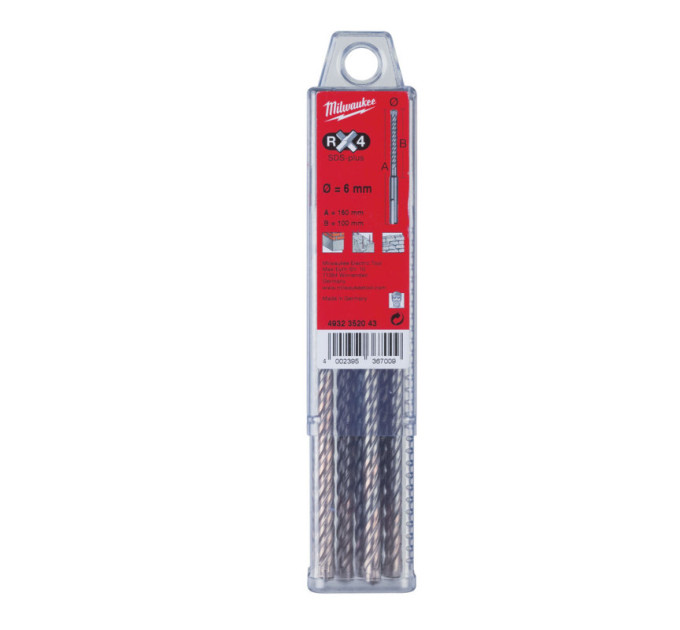Бур SDS-PLUS MX4 MILWAUKEE, Ø6,0х165х100мм, (10шт)