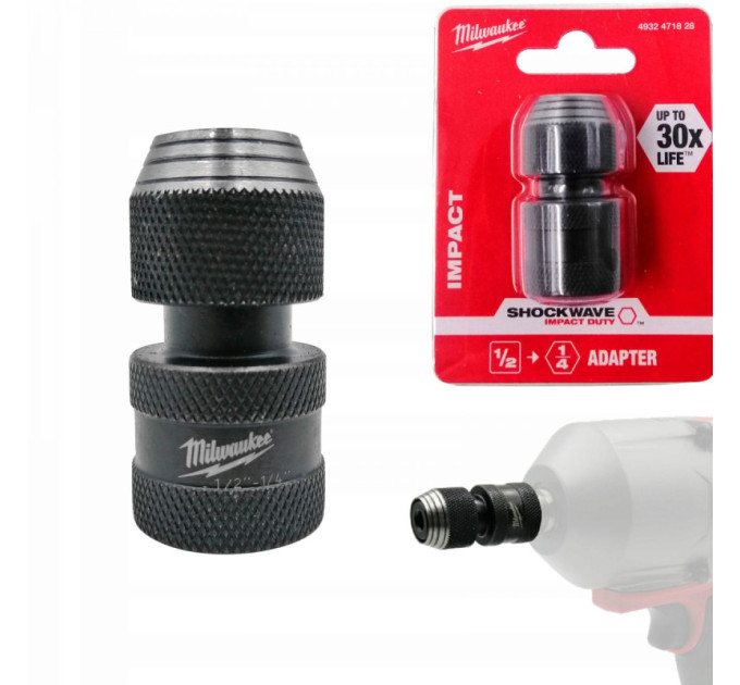 Перехідник ShW MILWAUKEE, з квадрата 1/2" на 1/4" Hex