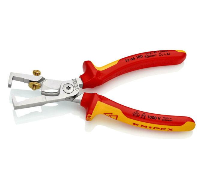 Клещи для удаления изоляции, с функцией резания кабеля, VDE StriX KNIPEX 13 66 180 SB, хромированные