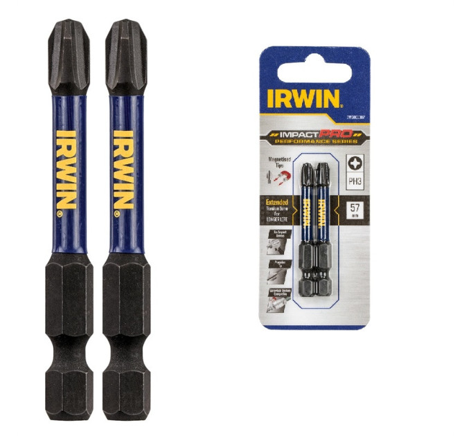 Бита IMPACT PRO 1/4"/57мм PH3 2шт, IRWIN