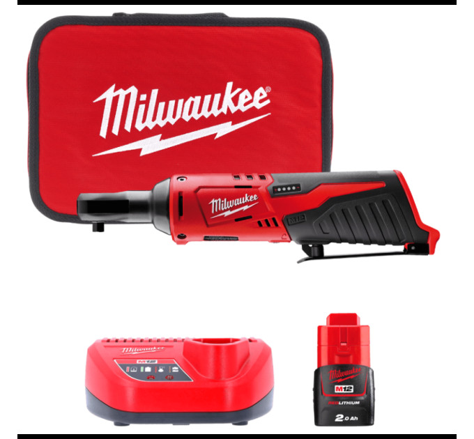 Трещётка аккумуляторная бесщёточная MILWAUKEE 1/4" (40 Нм) M12 IR-201B (ЗУ+1акк.Х2Ач+сумка)