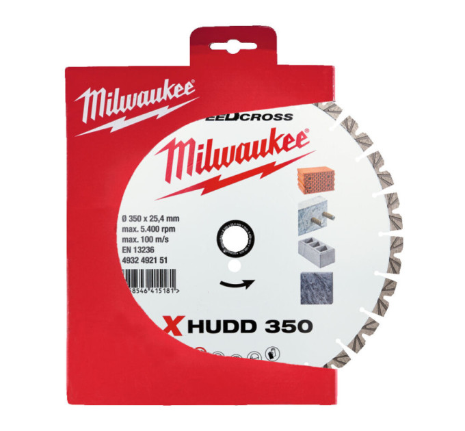 Диск алмазный Speedcross MILWAUKEE XHUDD 350, Ø350мм (железобетон, гранит)