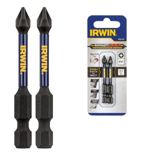 Бита IMPACT PRO 1/4"/57мм PH1 2шт, IRWIN
