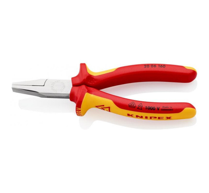 Плоскогубцы с гладкими губками, 160мм VDE KNIPEX 20 06 160, хромированные