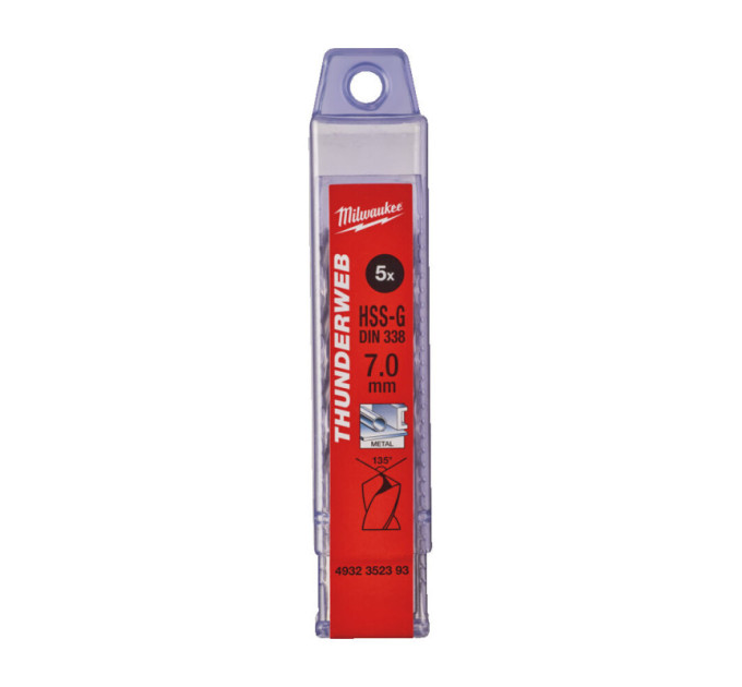 Свердло по металу THUNDERWEB HSS-G MILWAUKEE, DIN338, Ø7,0x109х69мм, (5шт)