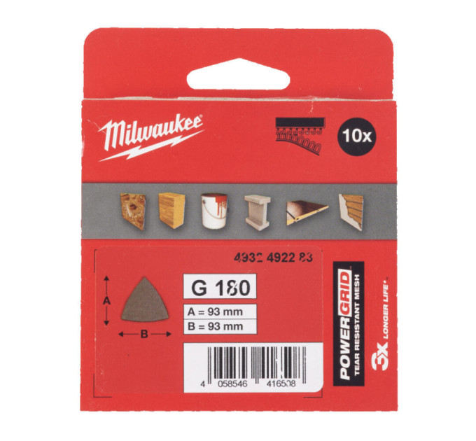 Сетка шлифовальная PG Mesh HL MILWAUKEE, 93х93х93мм, зерно 80, (10шт)