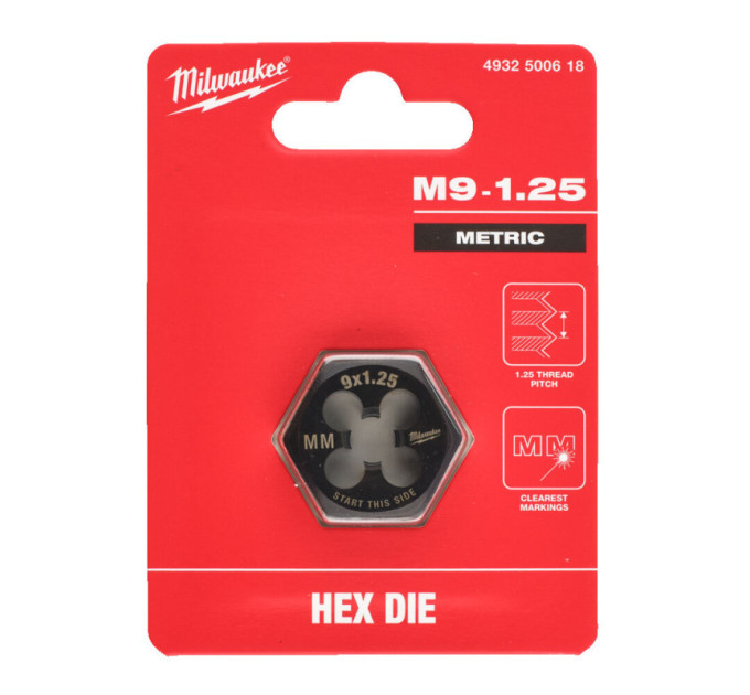 Плашка шестигранная MILWAUKEE, М9-1,25мм