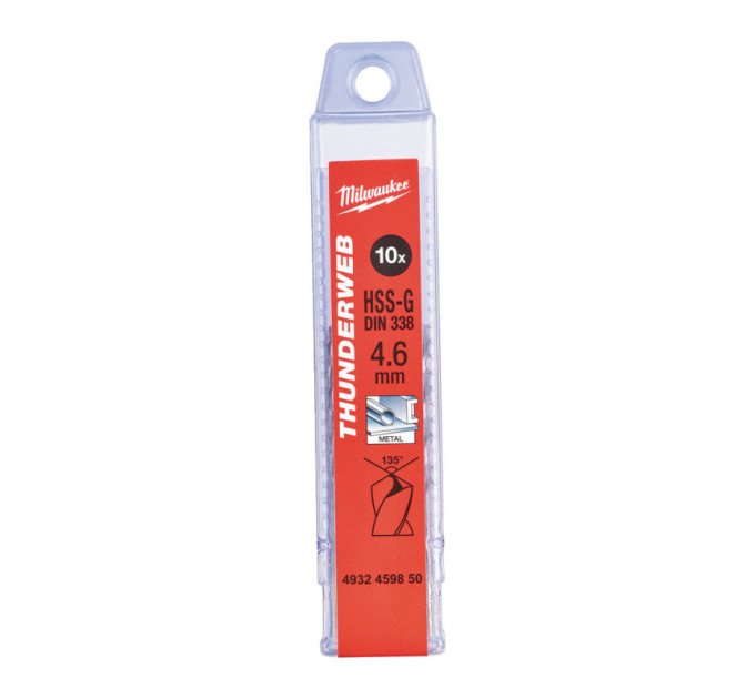 Свердло по металу THUNDERWEB HSS-G MILWAUKEE, DIN338, Ø4,6х80х47мм, (10шт)