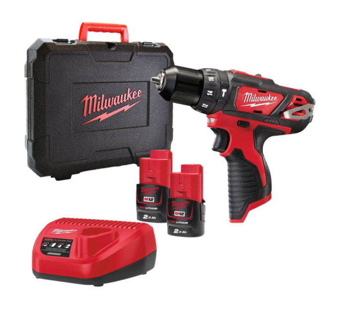 Дриль-шуруповерт акумуляторна ударна MILWAUKEE M12 BPD-202X (30 Нм) (ЗУ+2ак.Х2Ач+кейс)