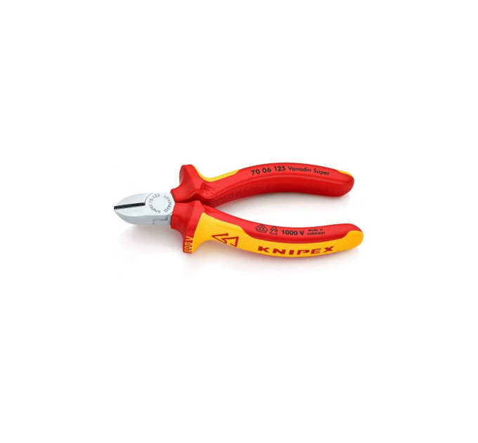Кусачки боковые (бокорезы), Ø3,0мм, 125мм VDE KNIPEX 70 06 125, хромированные