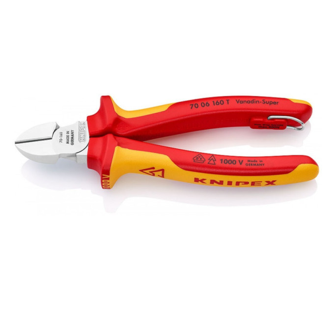 Кусачки боковые (бокорезы), Ø4,0мм, 160мм VDE KNIPEX 70 06 160 T, с страховкой, хромированные