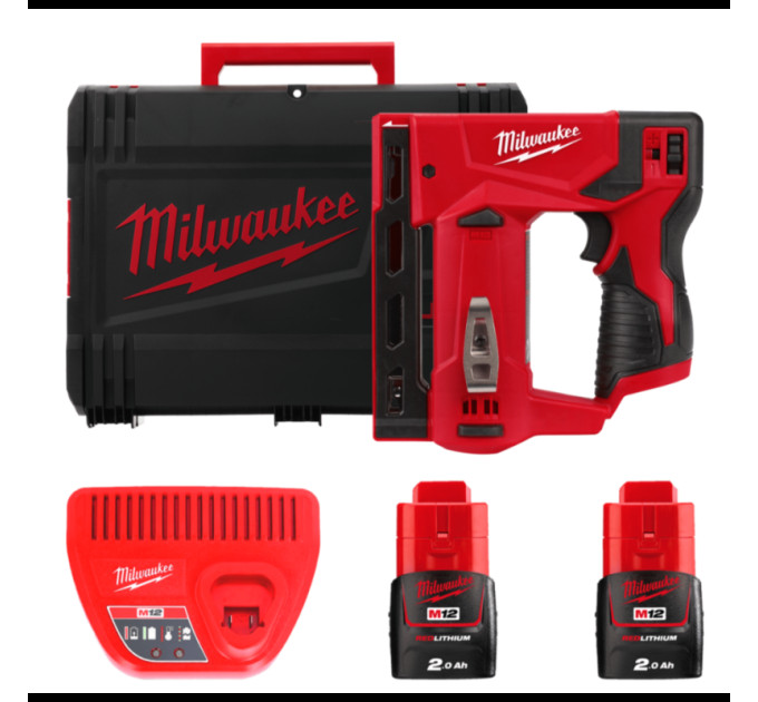 Степлер скобозабивной аккумуляторный MILWAUKEE M12 BST-202X (ЗУ+2акк.Х2ач+HDкейс)