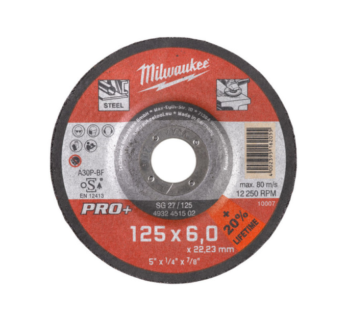 Диск зачистний по металу MILWAUKEE, SG 27/125х6 PRO+, Ø125мм