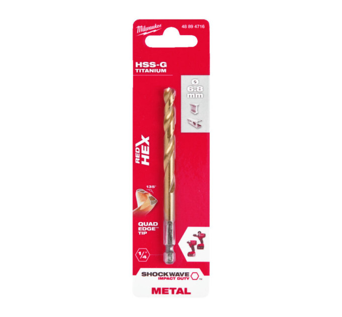 Сверло по металлу RedHEX SHOCKWAVE™ HSS-TiN MILWAUKEE, Ø6,8х108х65мм