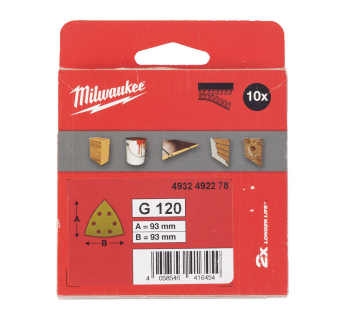 Шлифовальные листы HP MILWAUKEE, 93х93х93мм HL, зерно 120, (10шт)
