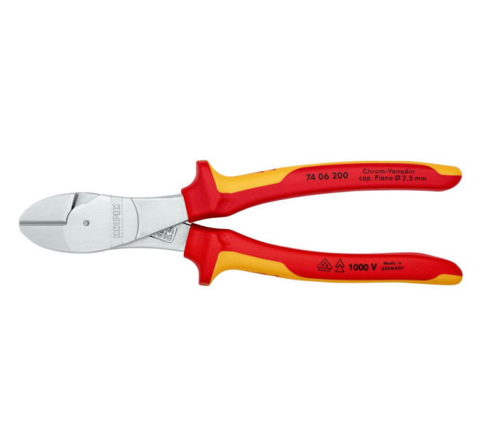 Кусачки боковые (бокорезы) особой мощности, Ø4,2мм, 200мм VDE KNIPEX 74 06 200 SB, хромированные