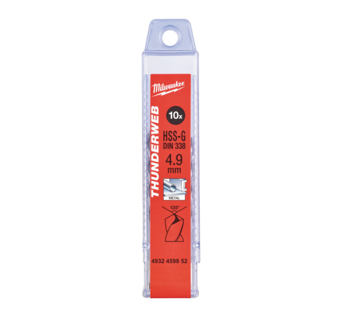 Сверло по металлу THUNDERWEB HSS-G MILWAUKEE, DIN338, Ø4,9х86х52мм, (10шт)