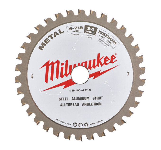 Диск пильный для циркулярной пилы по металлу MILWAUKEE. Ø150x20x1,6мм/34зуб