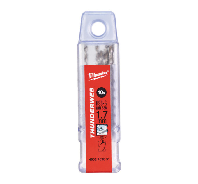 Сверло по металлу THUNDERWEB HSS-G MILWAUKEE, DIN338, Ø1,7х43х20мм, (10шт)