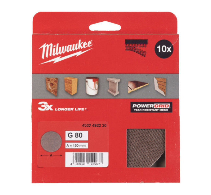 Сетка шлифовальная PG Mesh HL MILWAUKEE, Ø150мм, зерно 80, (10шт)