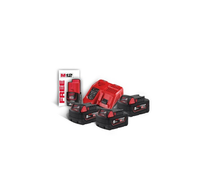 Энергокомплект MILWAUKEE M18 NRG-503 (ЗУ M12-18FC+3акк.Х5А В5) + подарок аккумулятор M12 B2