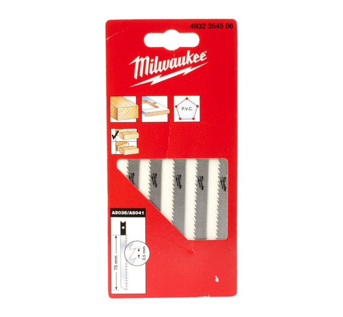 Полотна для лобзика А5035/А5041 MILWAUKEE, 75х2,5мм, (5шт)