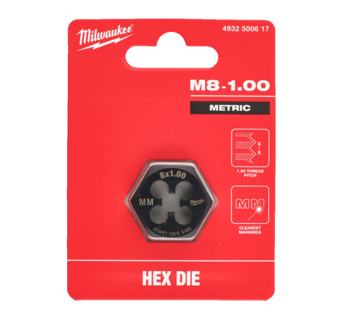 Плашка шестигранная MILWAUKEE, М8-1,00мм