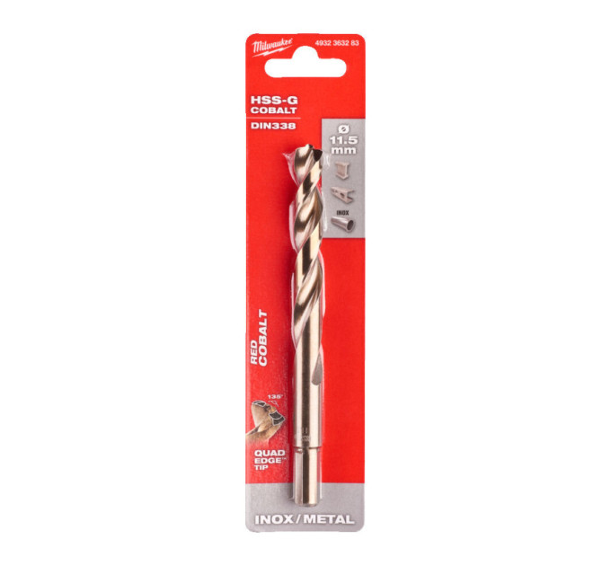 Сверло по металлу HSS-Co MILWAUKEE, DIN338, Ø11,5х142х94мм