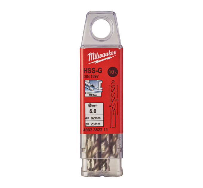 Свердло по металу HSS-G MILWAUKEE DIN1897, Ø5,0х62х26мм, короткий, (10шт)