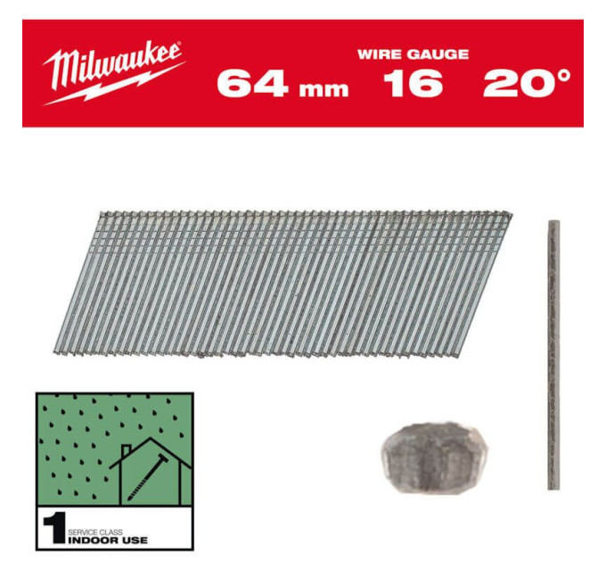 Набор гвоздей для нейлера 15G/20°/45мм (2000 шт) MILWAUKEE