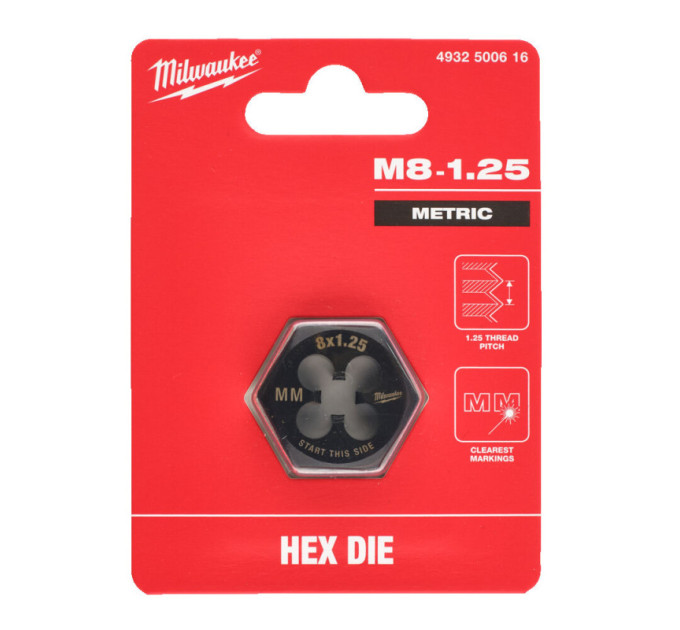 Плашка шестигранная MILWAUKEE, М8-1,25мм