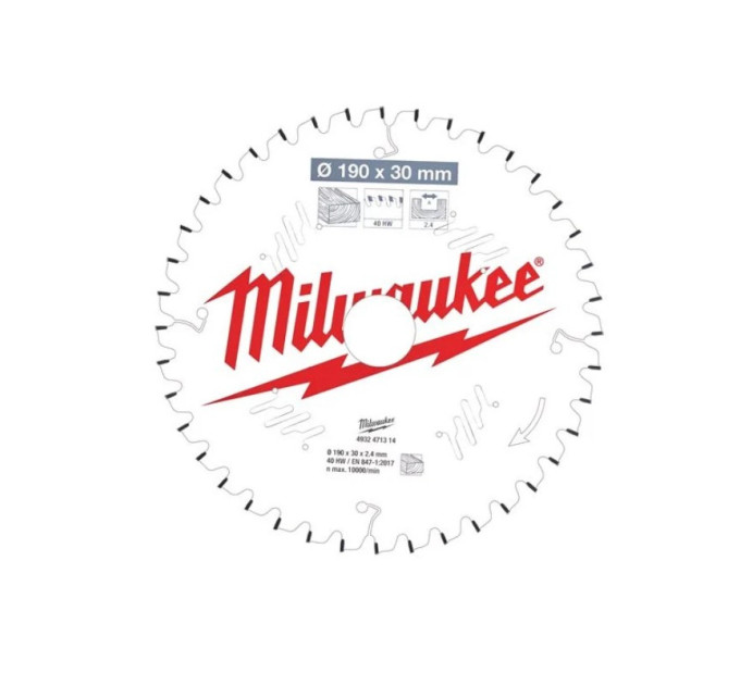 Диск пильный по дереву для торцевых пил PFTE MILWAUKEE, Ø190х30х2,4мм, 40 зуб.