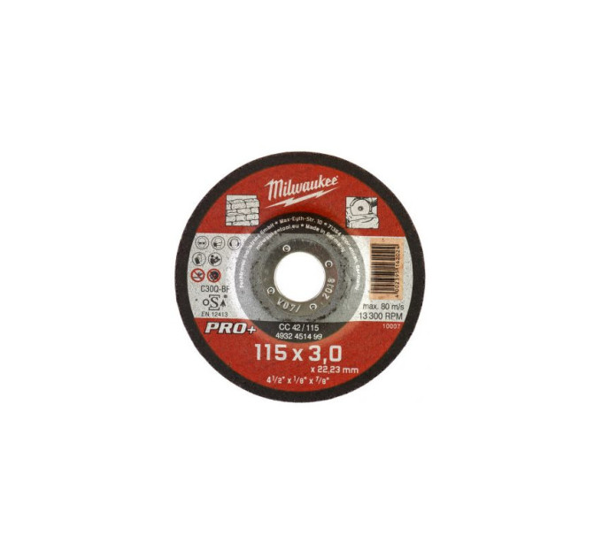 Диск отрезной по камню MILWAUKEE, CC 42/115х3 PRO+, Ø115мм