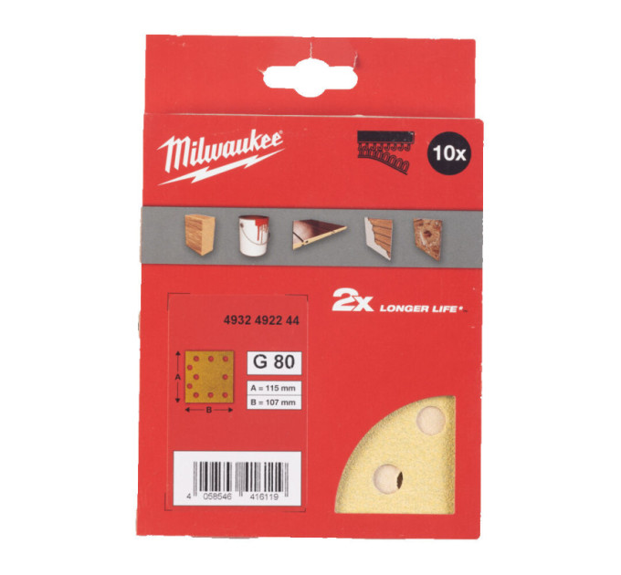 Шліфувальний папір HP MILWAUKEE, 115х107мм HL, зерно 80, (10шт)